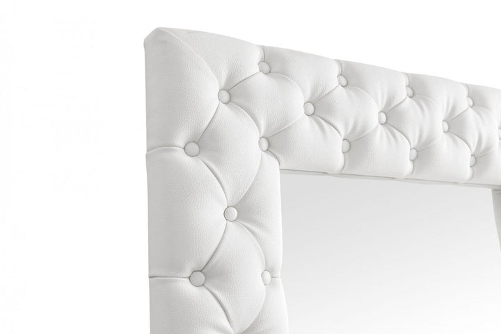 80" White Faux Leather Framed Leaning Accent Mirror
