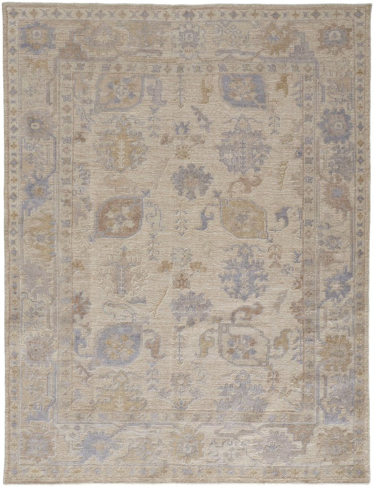 12' X 15' Beige and Blue Medallion Distressed Indoor Outdoor Area Rug