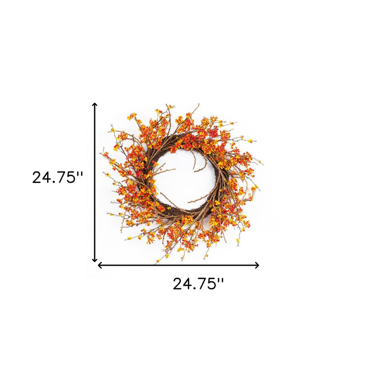 Brown Orange Red Berry & Twig Fall Wreath – 25" Traditional Autumn Door Decoration | Styrofoam Base Artificial Wreath | Trufairs