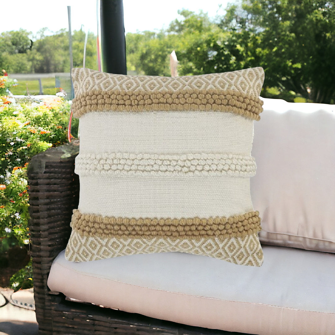 Modern Tan Geometric 20" Throw Pillow with Zipper – Indoor & Outdoor