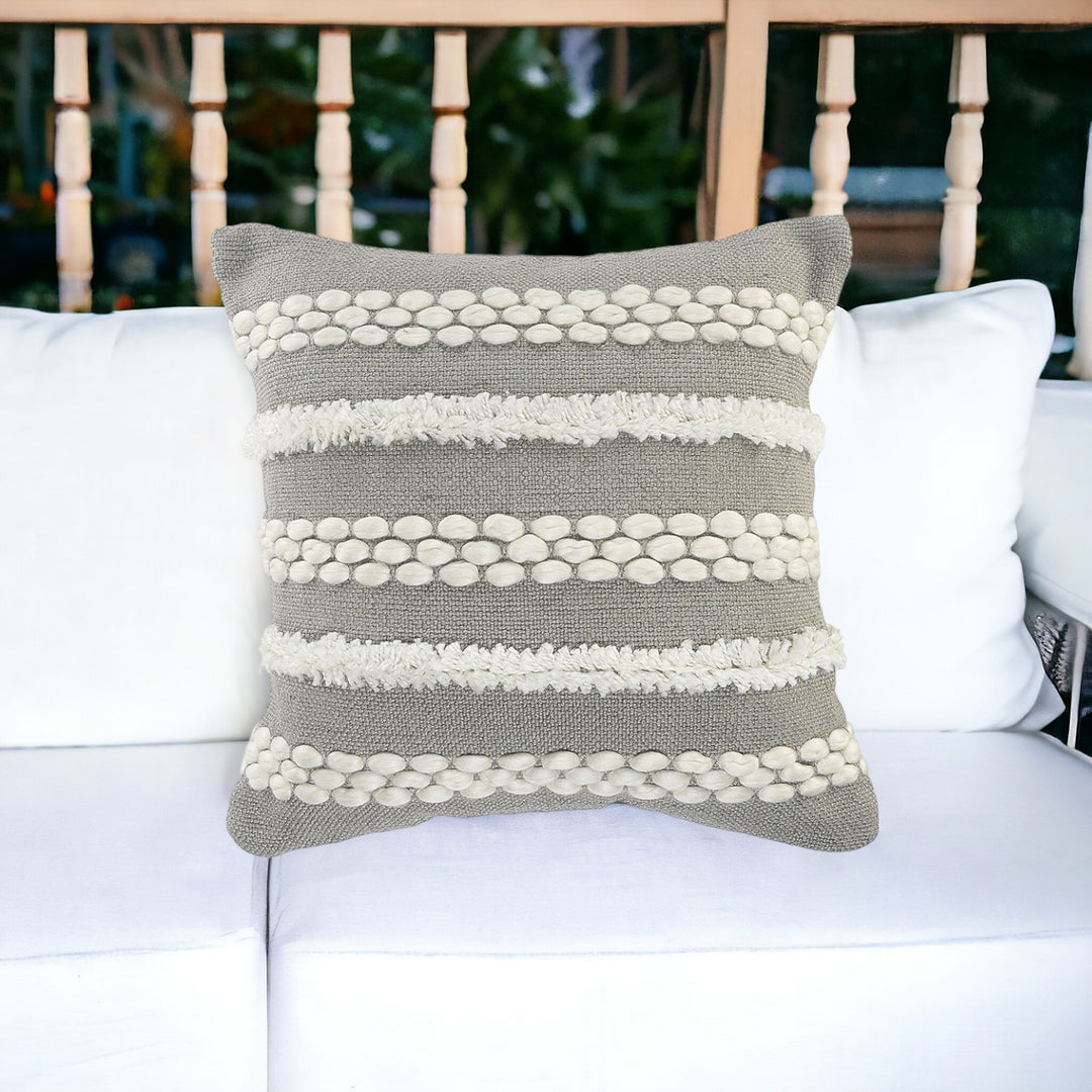 Premium 20" Gray and White Geometric Indoor Outdoor Throw Pillow with Textured Design