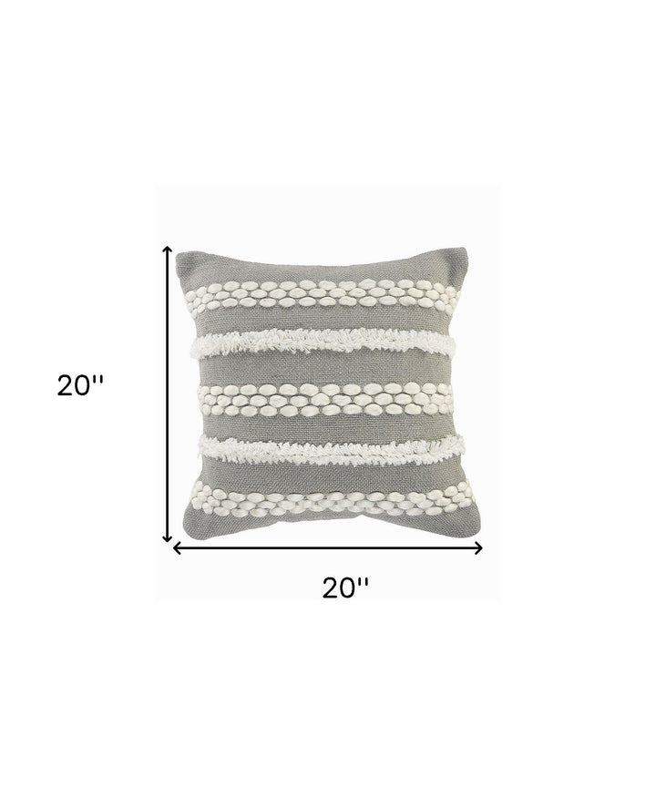Premium 20" Gray and White Geometric Indoor Outdoor Throw Pillow with Textured Design