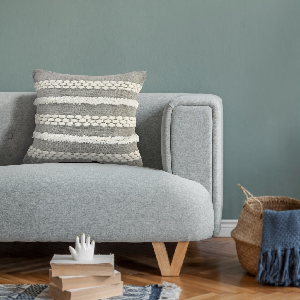Premium 20" Gray and White Geometric Indoor Outdoor Throw Pillow with Textured Design