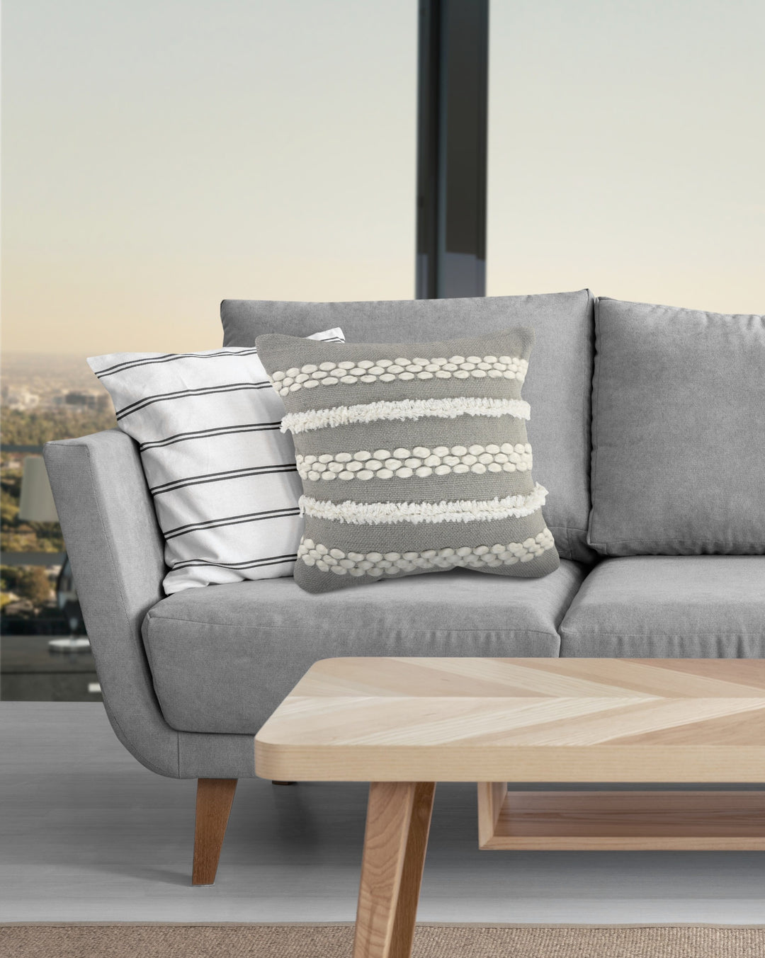 Premium 20" Gray and White Geometric Indoor Outdoor Throw Pillow with Textured Design