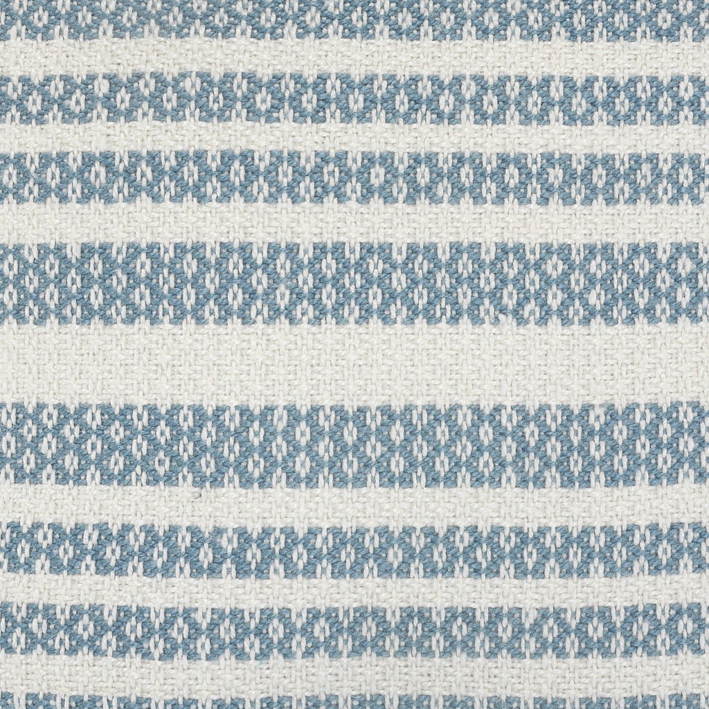 Premium 24" Blue and Off White Striped Indoor Outdoor Throw Pillow with Decorative Fringe