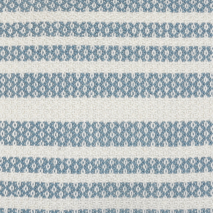 Premium 24" Blue and Off White Striped Indoor Outdoor Throw Pillow with Decorative Fringe