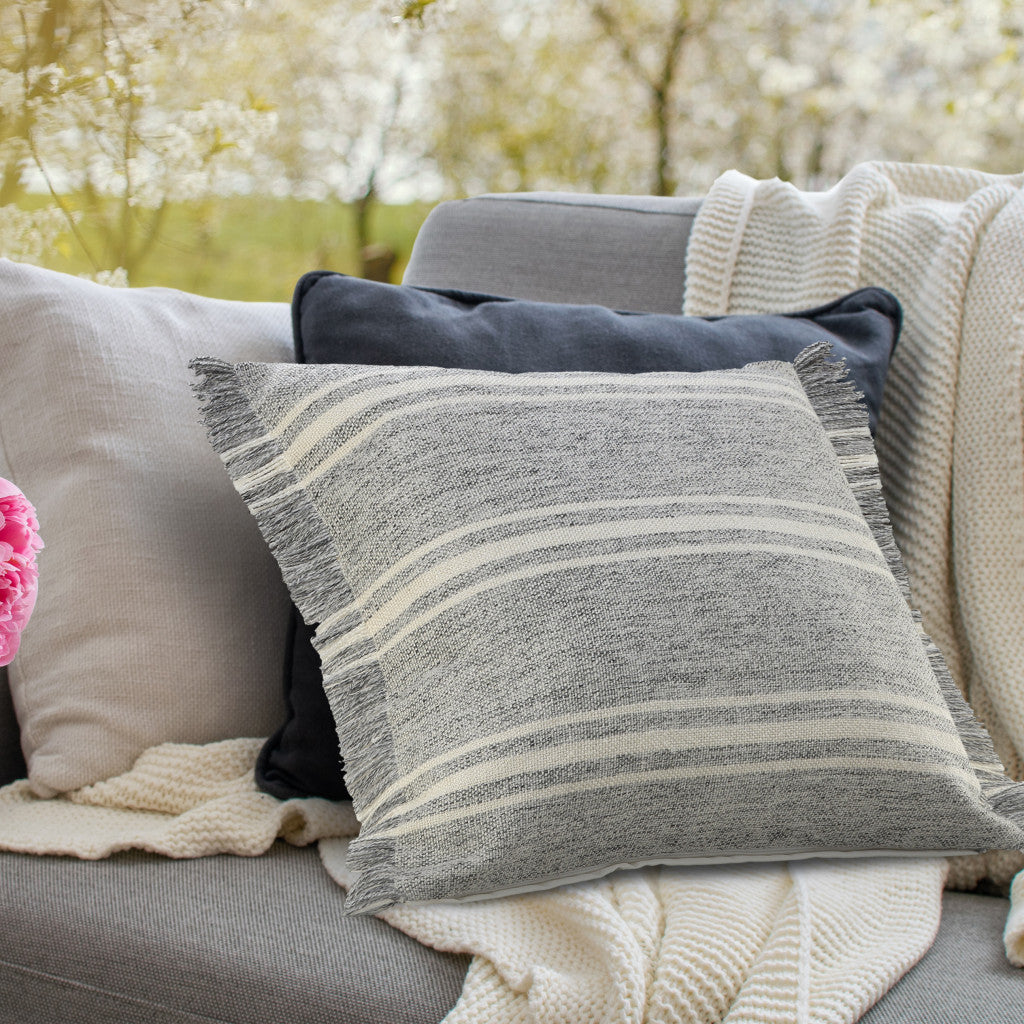 Modern 24" x 24" Gray Zippered Geometric Indoor Outdoor Throw Pillow