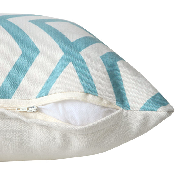 Modern  20" Aqua and White Geometric Indoor Outdoor Throw Pillow