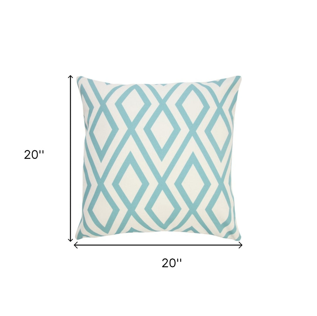 Modern  20" Aqua and White Geometric Indoor Outdoor Throw Pillow