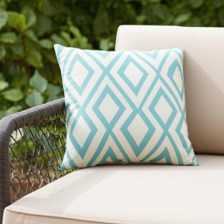 Modern  20" Aqua and White Geometric Indoor Outdoor Throw Pillow