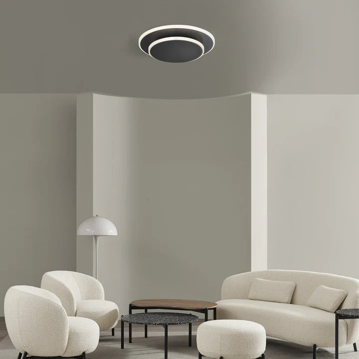 Dual Halo Wall Light – Matte-Black LED Ambience | Modern Wall Lamp | Trufairs