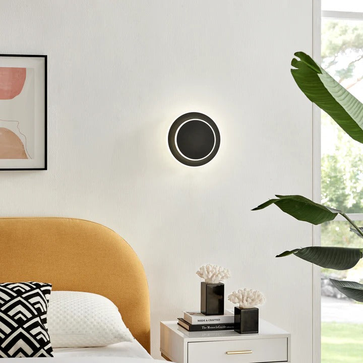 Dual Halo Wall Light – Matte-Black LED Ambience | Modern Wall Lamp | Trufairs