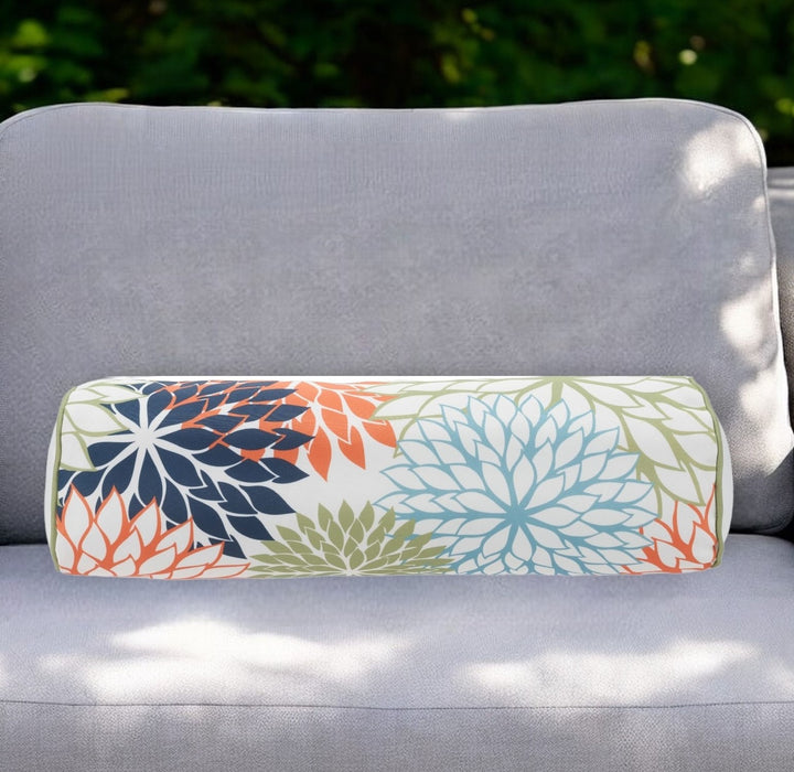 Modern  6" x 20" Orange Green and Blue Bolster Floral Indoor Outdoor Throw Pillow
