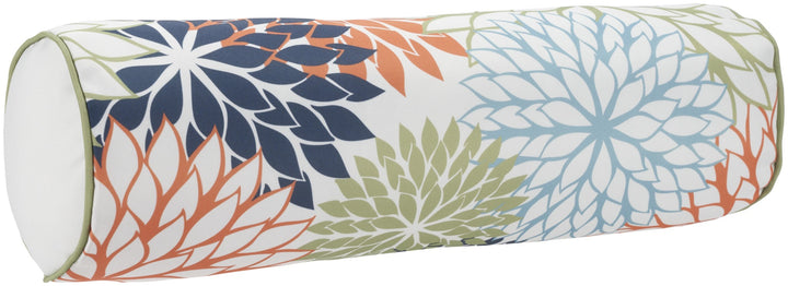 Modern  6" x 20" Orange Green and Blue Bolster Floral Indoor Outdoor Throw Pillow