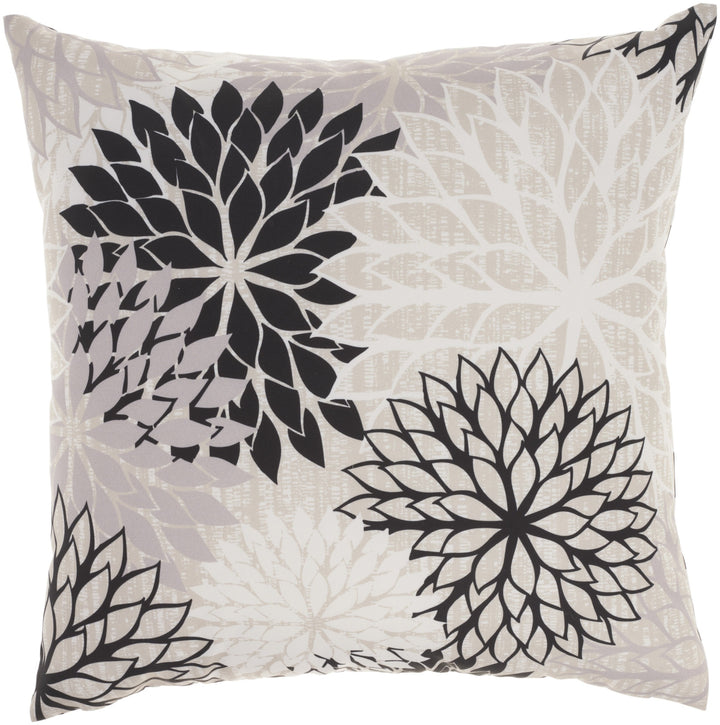 Premium 20" Black Gray and White Handmade Floral Indoor Outdoor Throw Pillow - Reversible Contemporary Design with Weather-Resistant Polyester