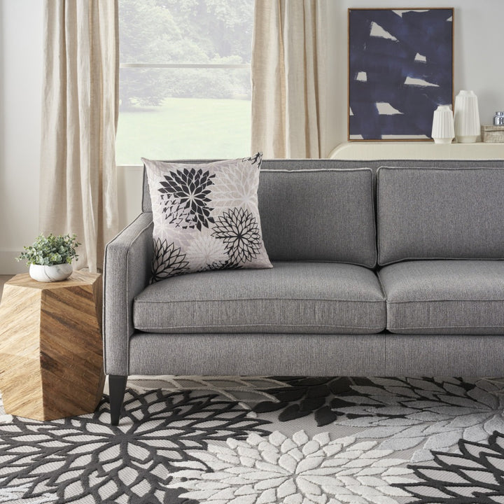 Premium 20" Black Gray and White Handmade Floral Indoor Outdoor Throw Pillow - Reversible Contemporary Design with Weather-Resistant Polyester
