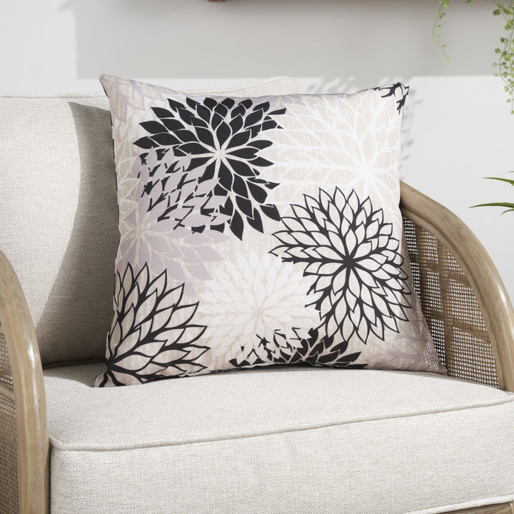 Premium 20" Black Gray and White Handmade Floral Indoor Outdoor Throw Pillow - Reversible Contemporary Design with Weather-Resistant Polyester