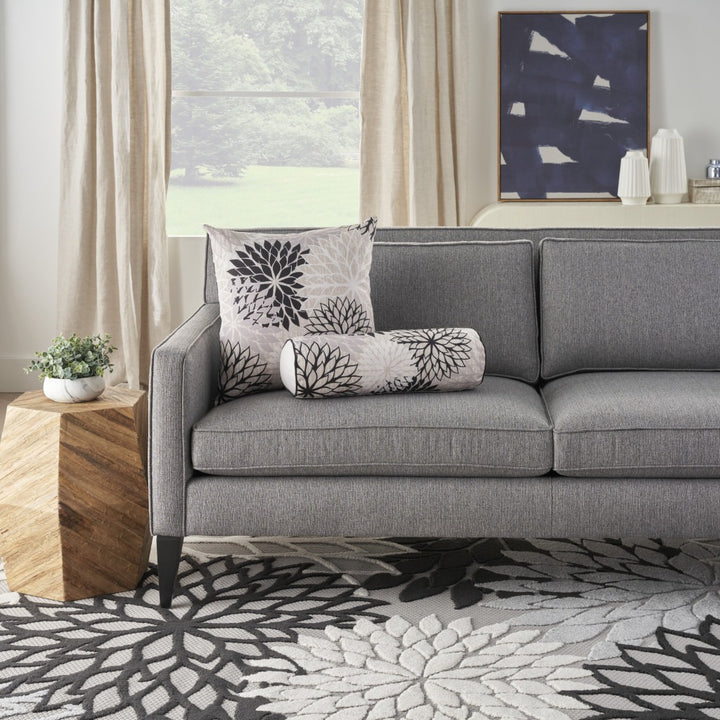 Premium 20" Black Gray and White Handmade Floral Indoor Outdoor Throw Pillow - Reversible Contemporary Design with Weather-Resistant Polyester