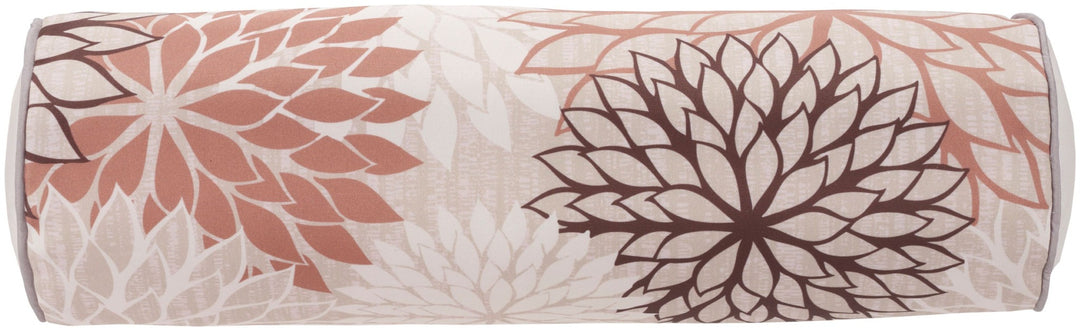 Premium 6" x 20" Brown Beige and Ivory Bolster Floral Indoor Outdoor Throw Pillow