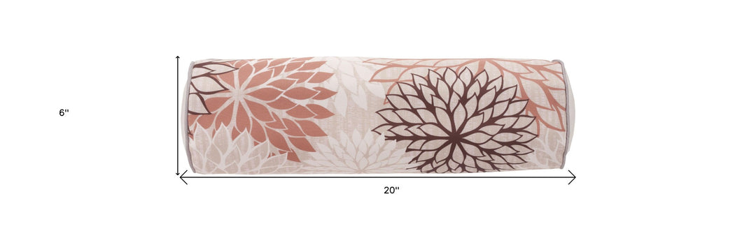 Premium 6" x 20" Brown Beige and Ivory Bolster Floral Indoor Outdoor Throw Pillow