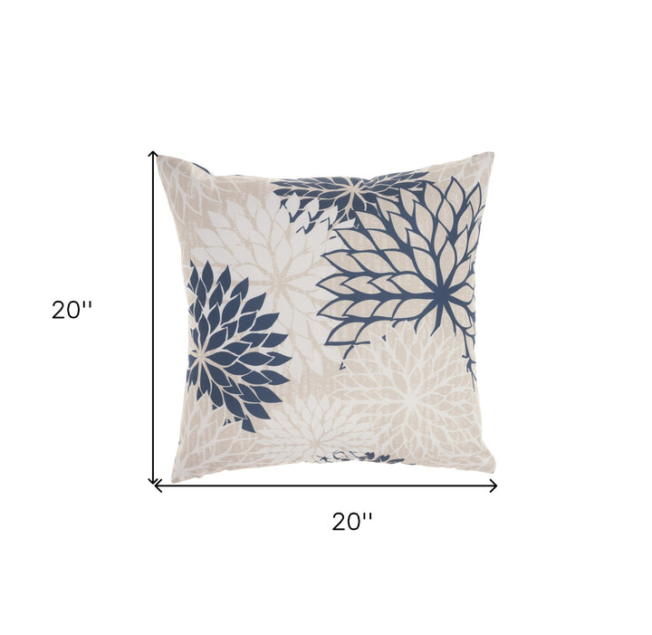 Mordern and stylish 20" Beige Blue and Ivory Floral Indoor Outdoor Throw Pillow