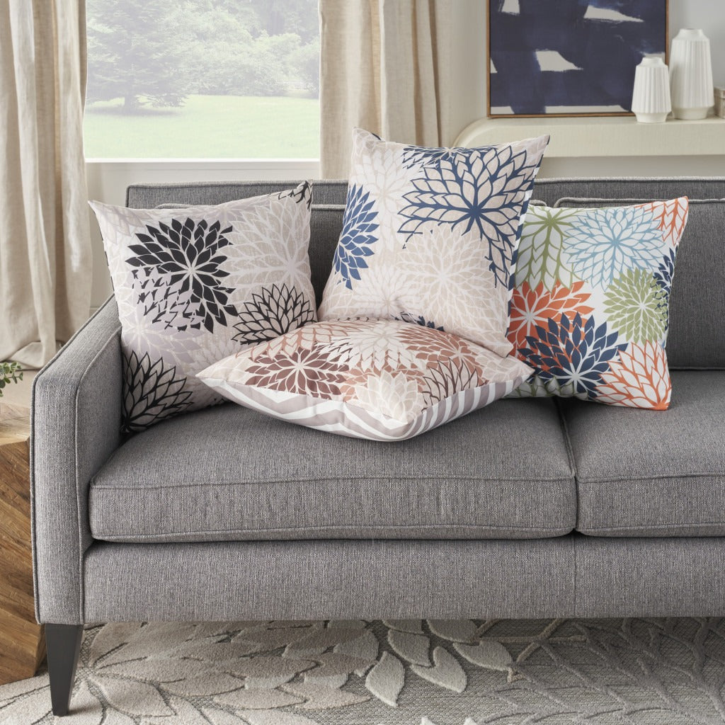 Mordern and stylish 20" Beige Blue and Ivory Floral Indoor Outdoor Throw Pillow