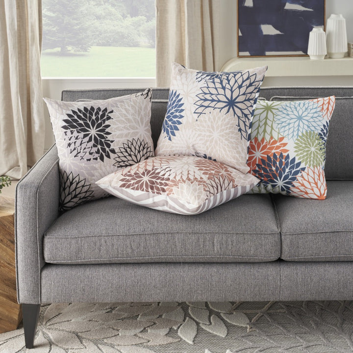 Mordern and stylish 20" Beige Blue and Ivory Floral Indoor Outdoor Throw Pillow