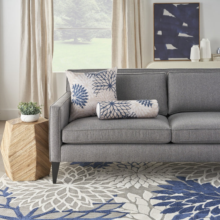 Mordern and stylish 20" Beige Blue and Ivory Floral Indoor Outdoor Throw Pillow