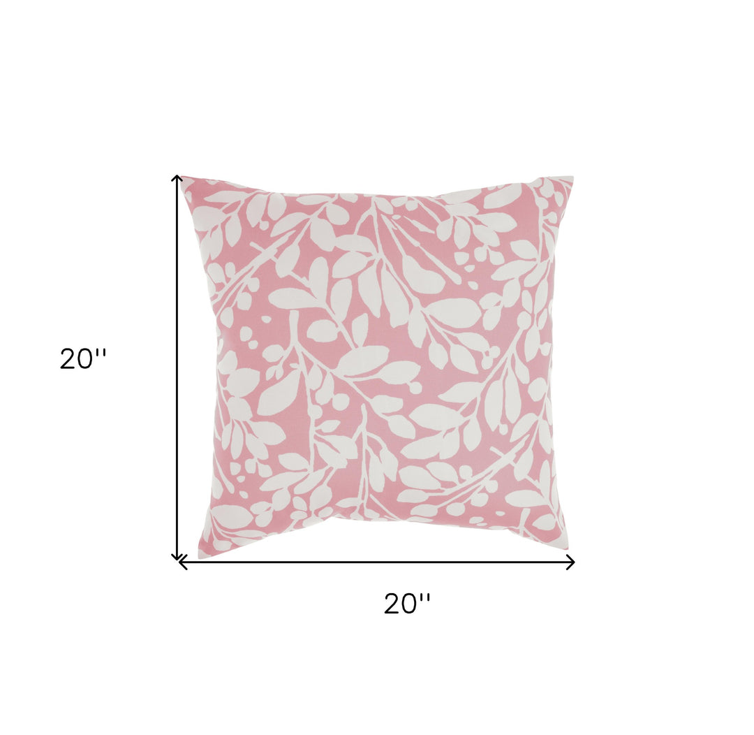 Premium 20" Pink and White Botanical and Geometric Indoor Outdoor Throw Pillow - Reversible Contemporary Design with Weather-Resistant Polyester