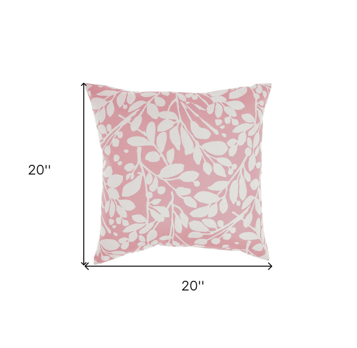 Premium 20" Pink and White Botanical and Geometric Indoor Outdoor Throw Pillow - Reversible Contemporary Design with Weather-Resistant Polyester