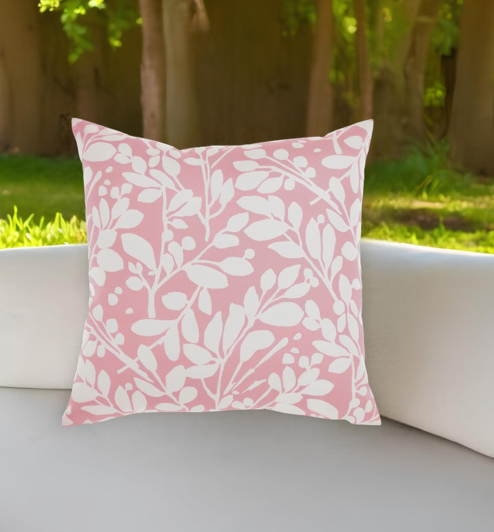 Premium 20" Pink and White Botanical and Geometric Indoor Outdoor Throw Pillow - Reversible Contemporary Design with Weather-Resistant Polyester