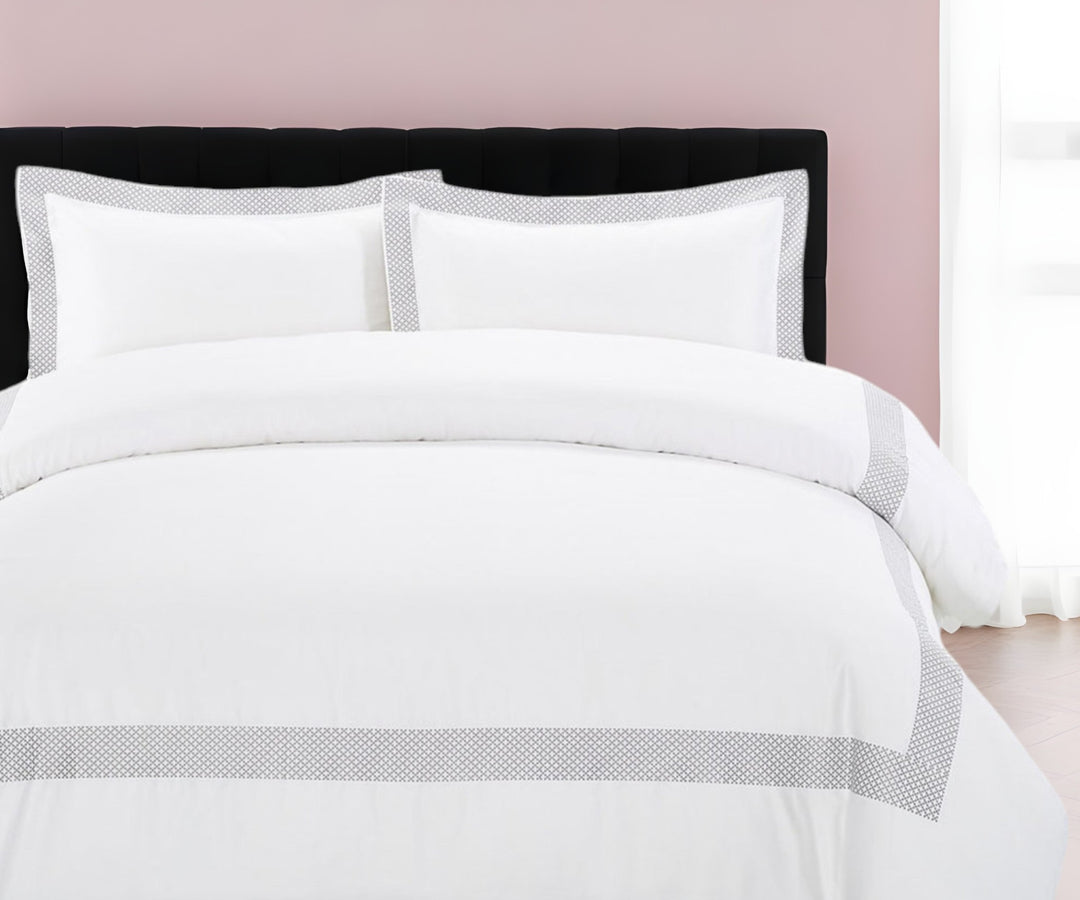 Gray & White Cotton Duvet Cover Set – 200 Thread Count | Queen Washable Luxury | Trufairs
