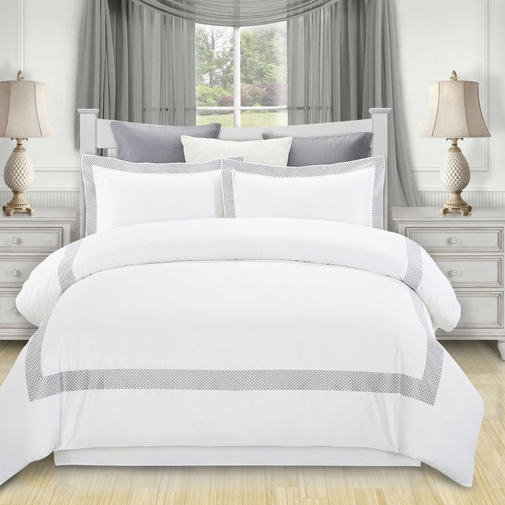 Gray & White Cotton Duvet Cover Set – 200 Thread Count | Queen Washable Luxury | Trufairs
