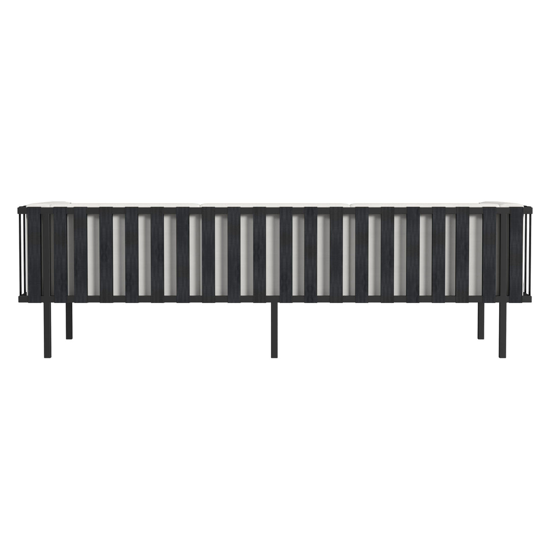 Modern Outdoor Iron Sofa Black - Norway 77"" Patio Furniture with Removable White Cushions & Commercial-Grade Durability