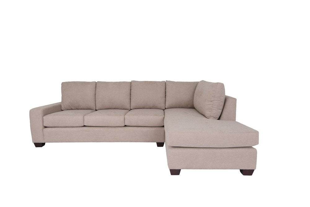 Tan Beige Blue Right Facing L-Shaped Sectional Sofa