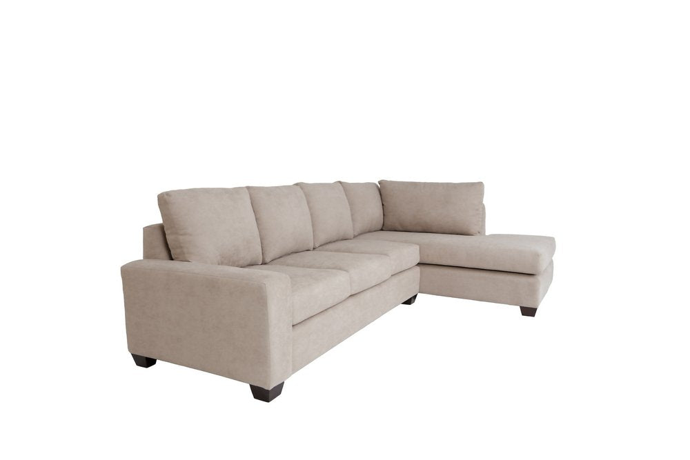 Tan Beige Blue Right Facing L-Shaped Sectional Sofa