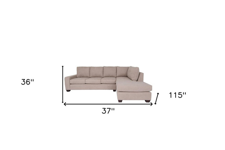 Tan Beige Blue Right Facing L-Shaped Sectional Sofa