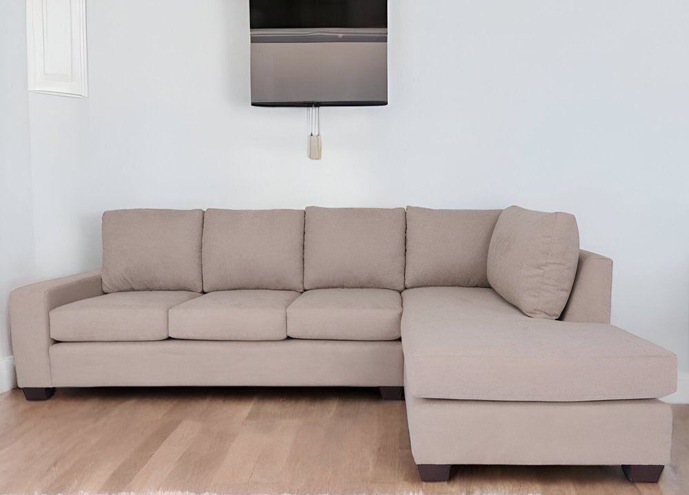 Tan Beige Blue Right Facing L-Shaped Sectional Sofa