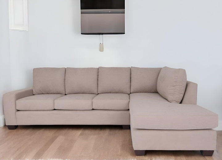 Tan Beige Blue Right Facing L-Shaped Sectional Sofa