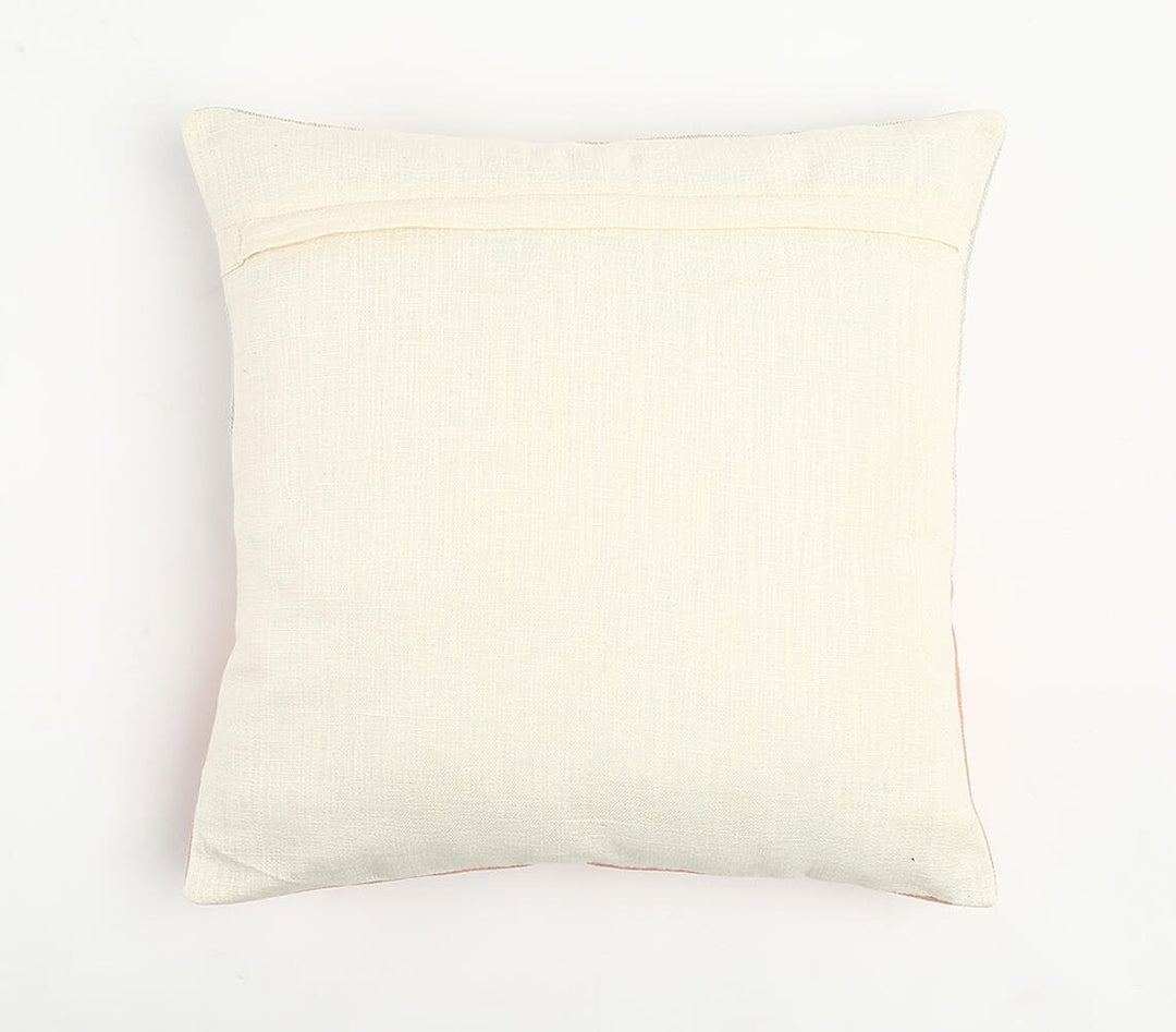 20" Natural and Coral Hand Woven Text Indoor Outdoor Throw Pillow Cover With Embroidery