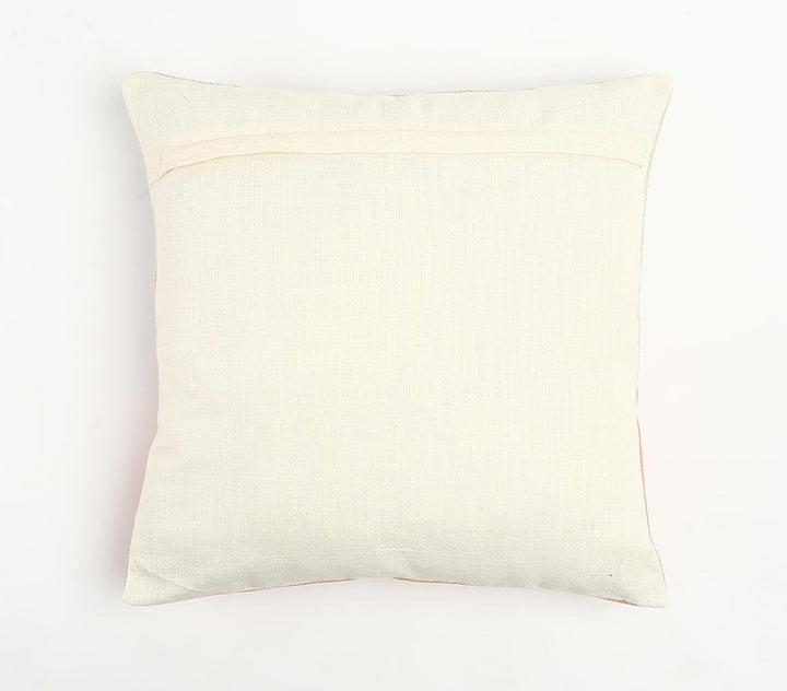 20" Natural and Coral Hand Woven Text Indoor Outdoor Throw Pillow Cover With Embroidery