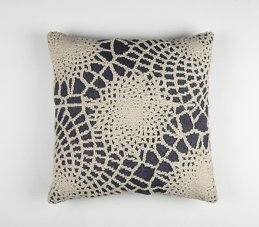 Premium 20" Blue and Ivory Hand Woven Abstract Indoor Outdoor Throw Pillow Cover With Texture - Bohemian Style Weather-Resistant Cotton