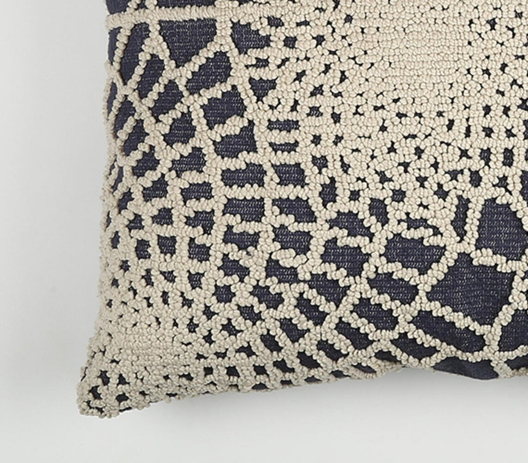 Premium 20" Blue and Ivory Hand Woven Abstract Indoor Outdoor Throw Pillow Cover With Texture - Bohemian Style Weather-Resistant Cotton