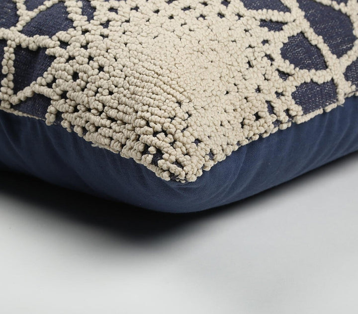 Premium 20" Blue and Ivory Hand Woven Abstract Indoor Outdoor Throw Pillow Cover With Texture - Bohemian Style Weather-Resistant Cotton