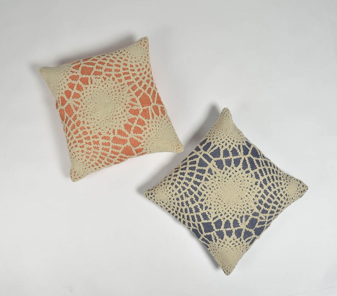 Premium 20" Blue and Ivory Hand Woven Abstract Indoor Outdoor Throw Pillow Cover With Texture - Bohemian Style Weather-Resistant Cotton