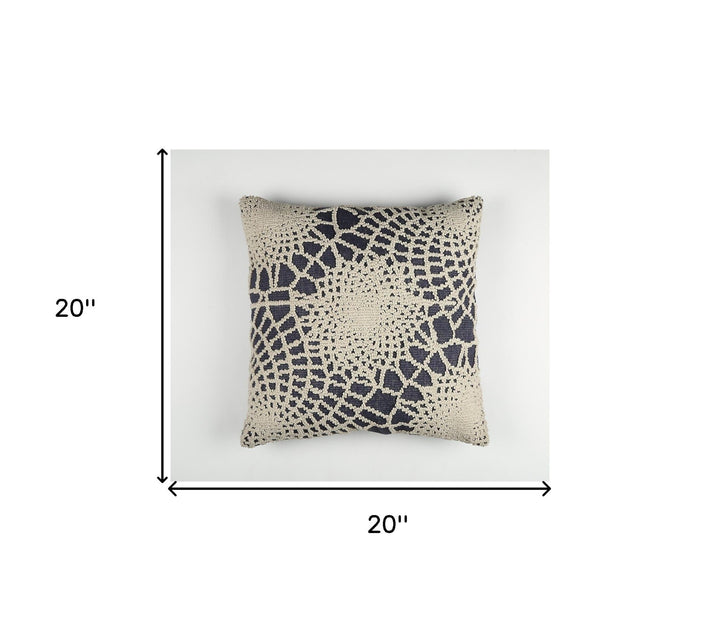 Premium 20" Blue and Ivory Hand Woven Abstract Indoor Outdoor Throw Pillow Cover With Texture - Bohemian Style Weather-Resistant Cotton