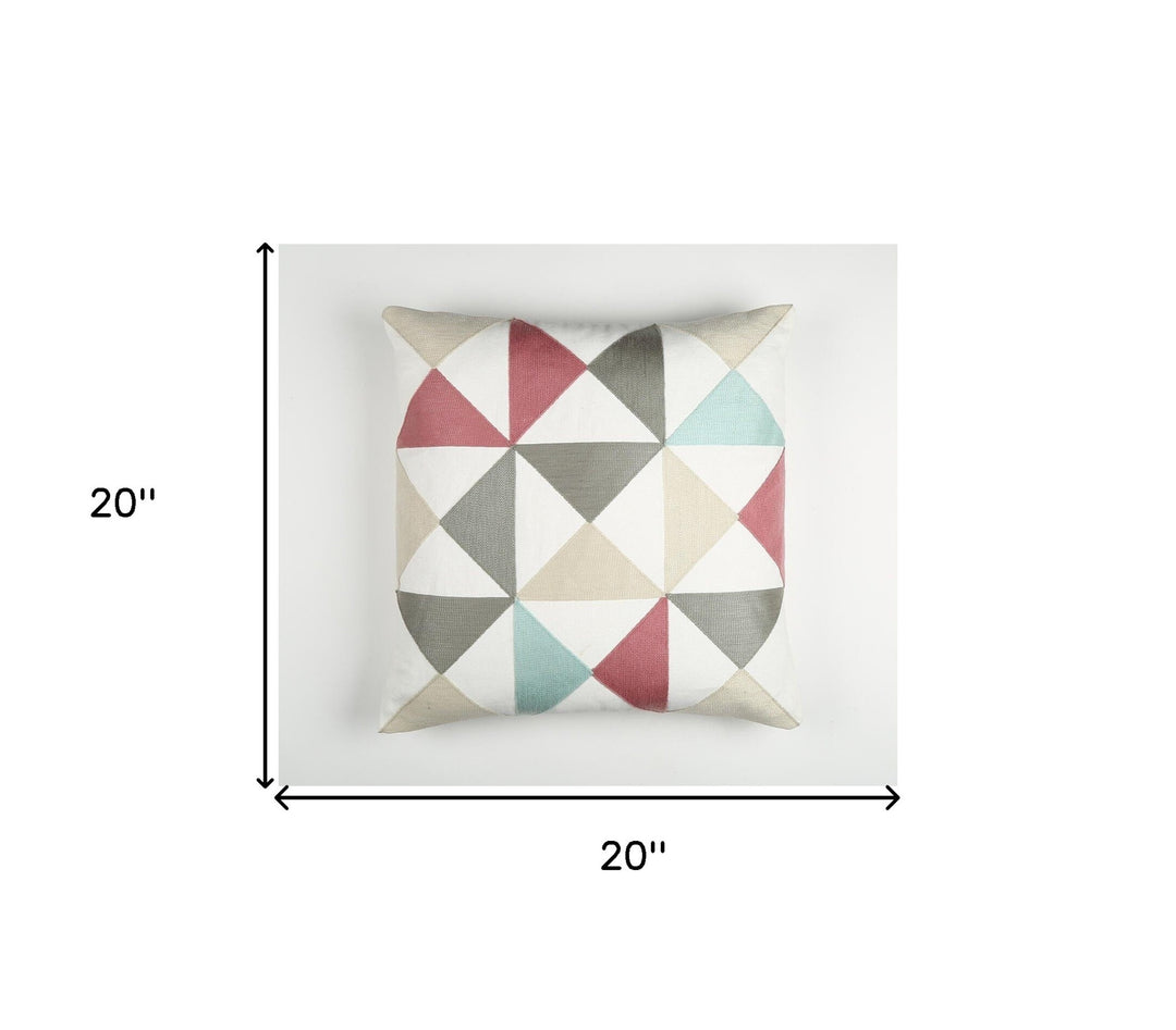 Premium 20" White Gray and Red Handmade Geometric Indoor Outdoor Throw Pillow Cover With Texture - Transitional Weather-Resistant Cotton Design
