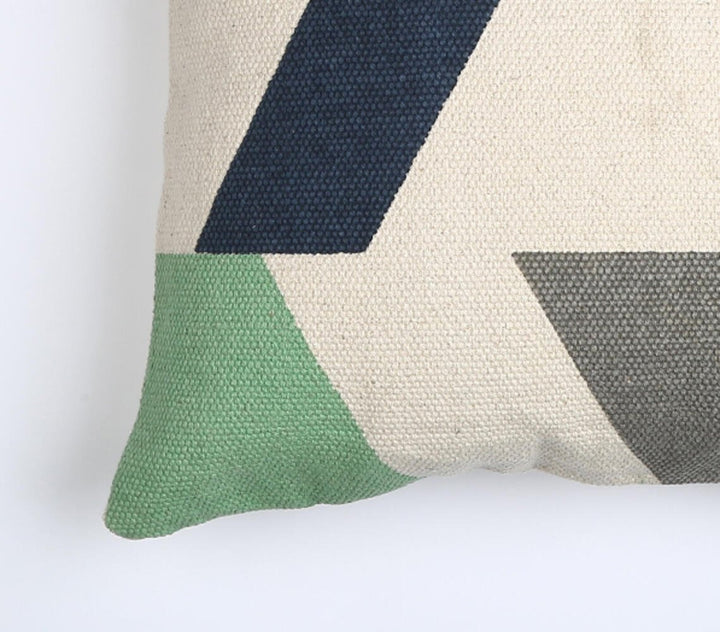 Premium 20" Beige Blue and Green Handmade Geometric Indoor Outdoor Throw Pillow Cover - Contemporary Weather-Resistant Cotton Design