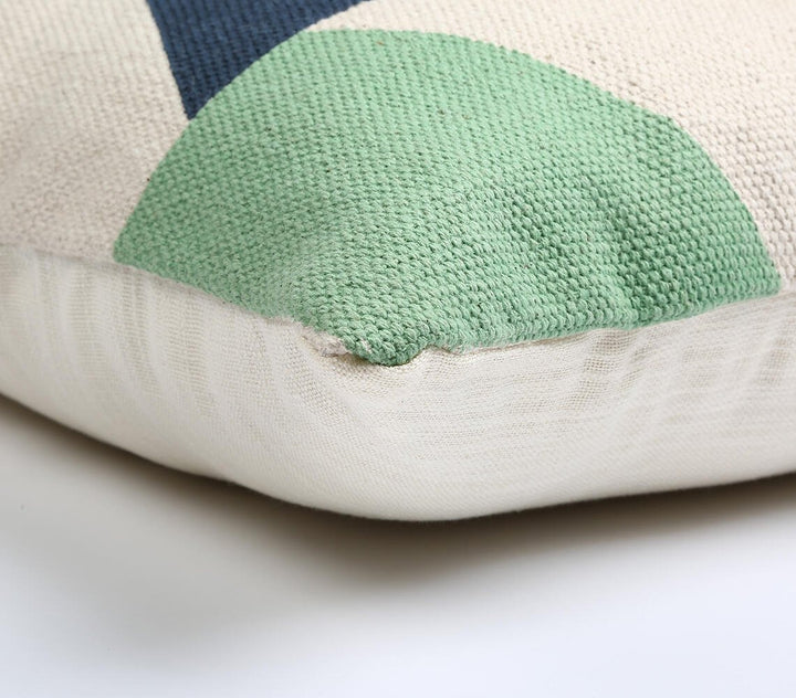 Premium 20" Beige Blue and Green Handmade Geometric Indoor Outdoor Throw Pillow Cover - Contemporary Weather-Resistant Cotton Design