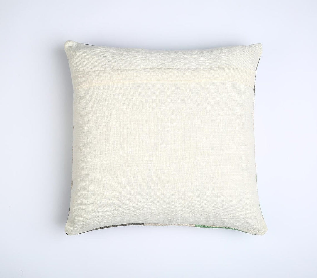 Premium 20" Beige Blue and Green Handmade Geometric Indoor Outdoor Throw Pillow Cover - Contemporary Weather-Resistant Cotton Design